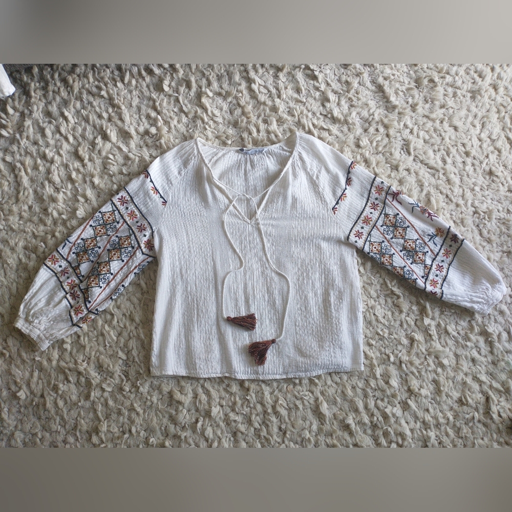 Zara Boho Tie Front Blouse